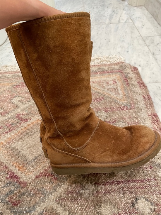 UGG Chestnut Suede Tall Shearling-Lined Boots with zipper back size 7 - Picture 2 of 6